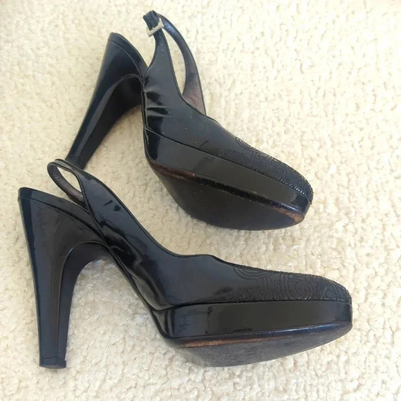 Prada Black Patent Slingback Embroidered Pumps - Picture 7 of 9